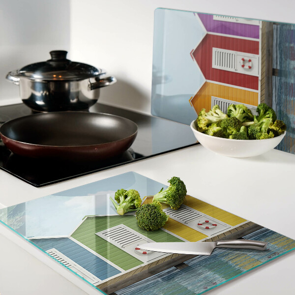 Glass cutting board Colorful seaside houses