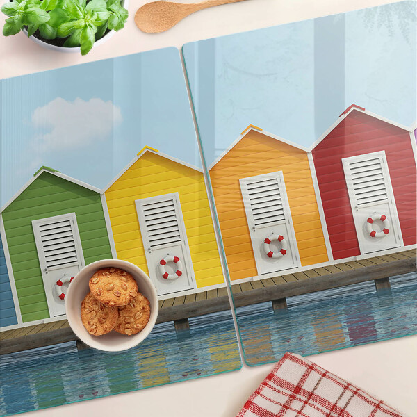Glass cutting board Colorful seaside houses