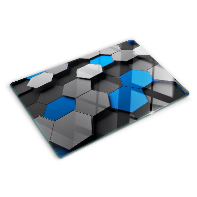 Glass cutting board Hexagonal patterns in blue-gray shades