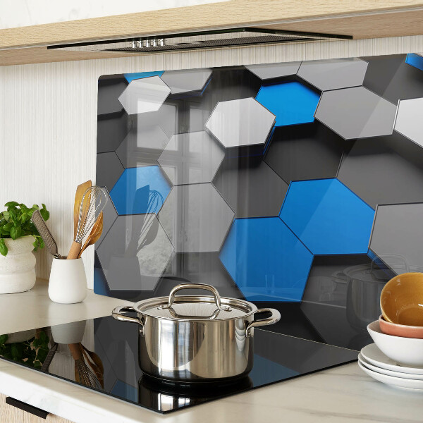 Glass cutting board Hexagonal patterns in blue-gray shades