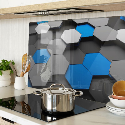 Glass cutting board Hexagonal patterns in blue-gray shades