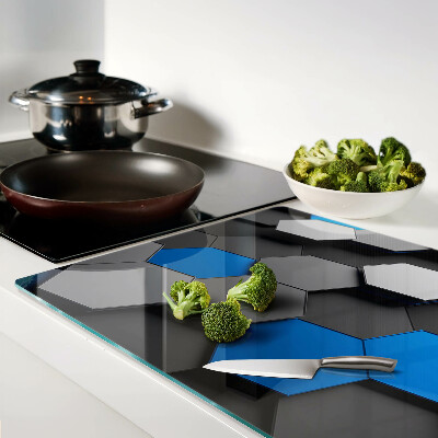 Glass cutting board Hexagonal patterns in blue-gray shades