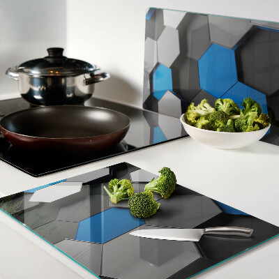 Glass cutting board Hexagonal patterns in blue-gray shades