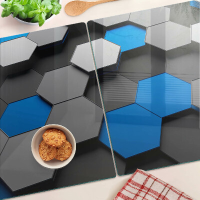 Glass cutting board Hexagonal patterns in blue-gray shades