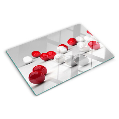 Glass chopping board Red and white balls
