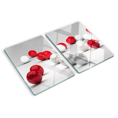 Glass chopping board Red and white balls