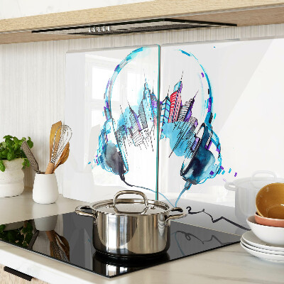 Cutting board Headphones with a cityscape