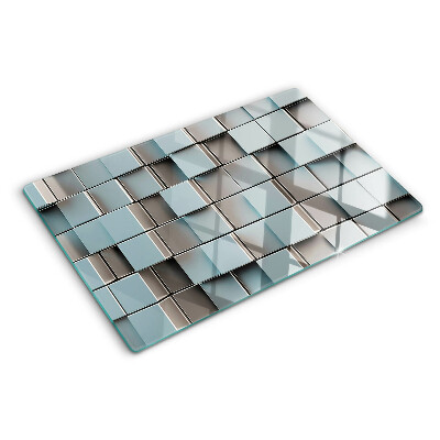 Glass kitchen board Geometric tiles in shades of blue