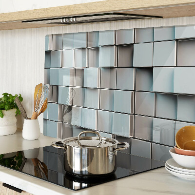 Glass kitchen board Geometric tiles in shades of blue