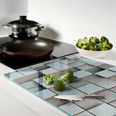 Glass kitchen board Geometric tiles in shades of blue