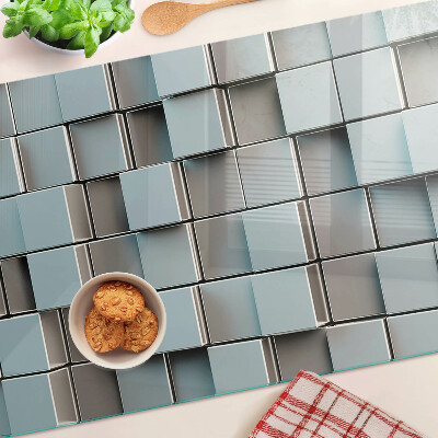 Glass kitchen board Geometric tiles in shades of blue