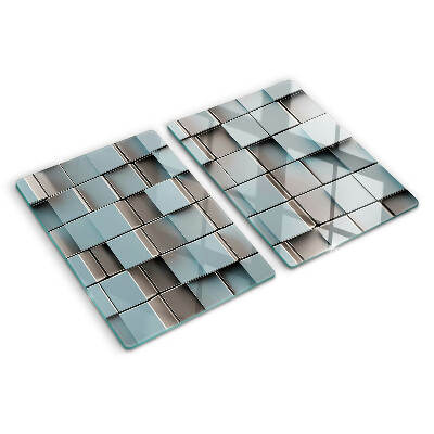 Glass kitchen board Geometric tiles in shades of blue