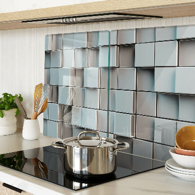 Glass kitchen board Geometric tiles in shades of blue