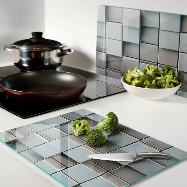 Glass kitchen board Geometric tiles in shades of blue