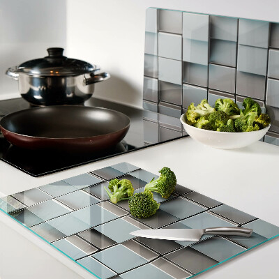 Glass kitchen board Geometric tiles in shades of blue