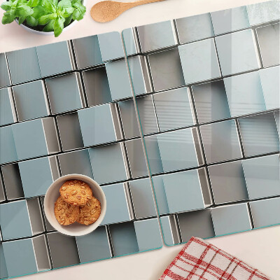 Glass kitchen board Geometric tiles in shades of blue