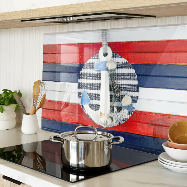 Glass cutting board Anchor against the background of stripes