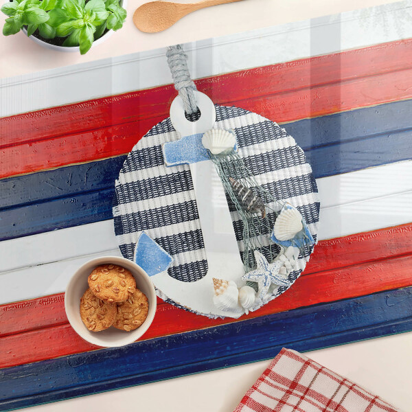Glass cutting board Anchor against the background of stripes