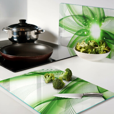 Chopping board glass Green abstract waves