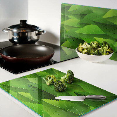 Glass chopping board Leaves in shades of green