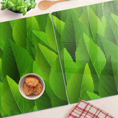 Glass chopping board Leaves in shades of green