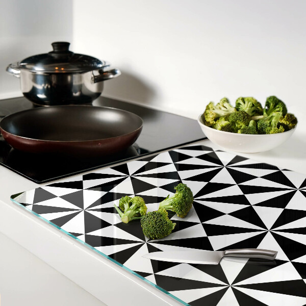 Glass kitchen board Geometric triangles in black and white