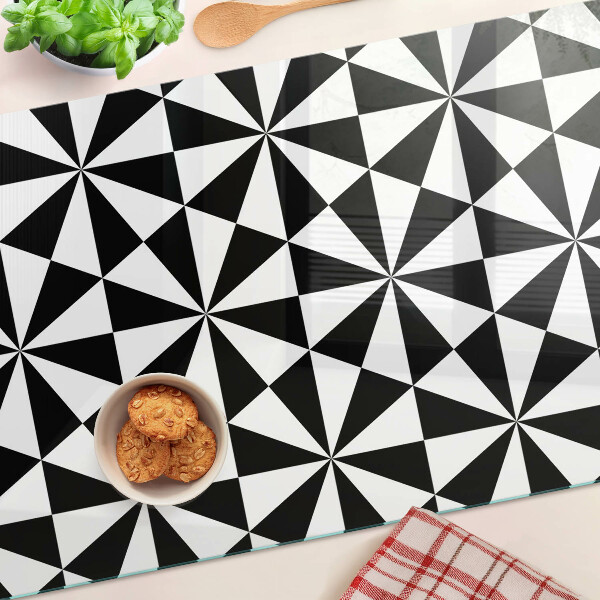 Glass kitchen board Geometric triangles in black and white