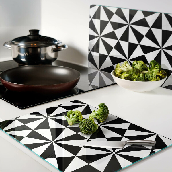 Glass kitchen board Geometric triangles in black and white