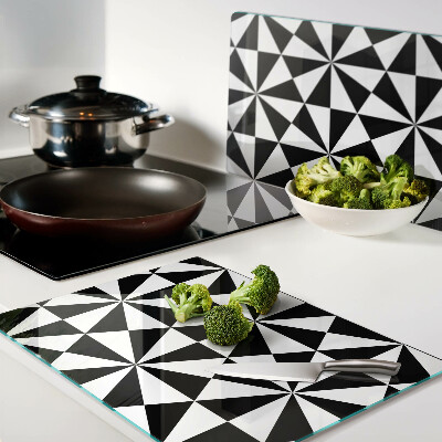 Glass kitchen board Geometric triangles in black and white