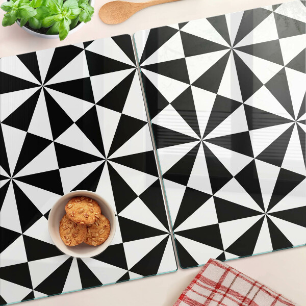 Glass kitchen board Geometric triangles in black and white