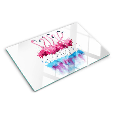 Glass chopping board Flamingos in watercolor style