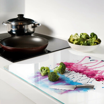Glass chopping board Flamingos in watercolor style