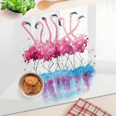 Glass chopping board Flamingos in watercolor style