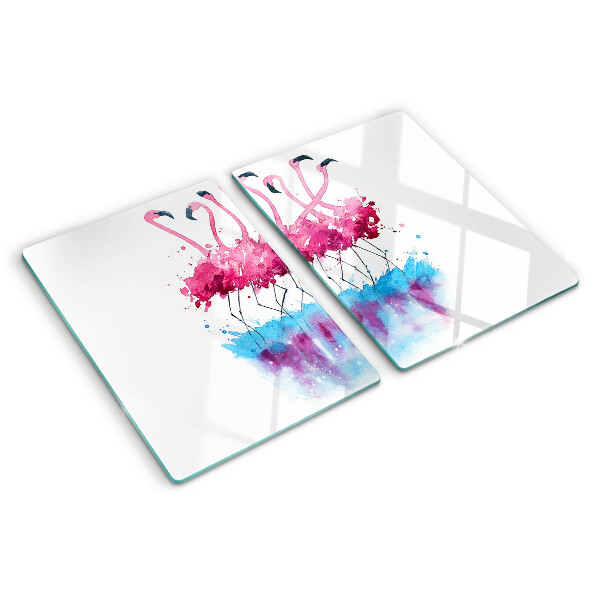 Glass chopping board Flamingos in watercolor style