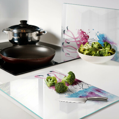 Glass chopping board Flamingos in watercolor style