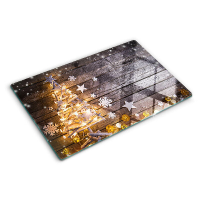Chopping board glass Christmas tree with decorations