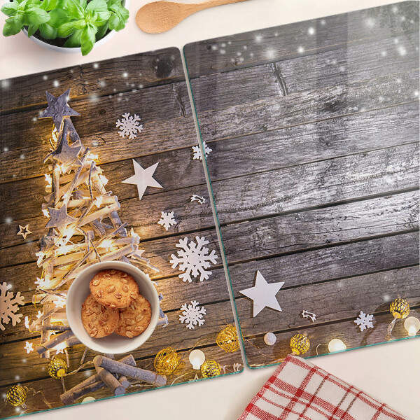Chopping board glass Christmas tree with decorations