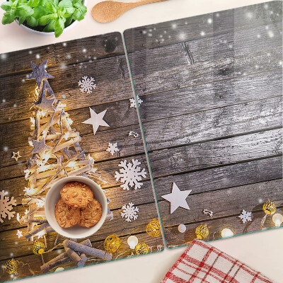 Chopping board glass Christmas tree with decorations