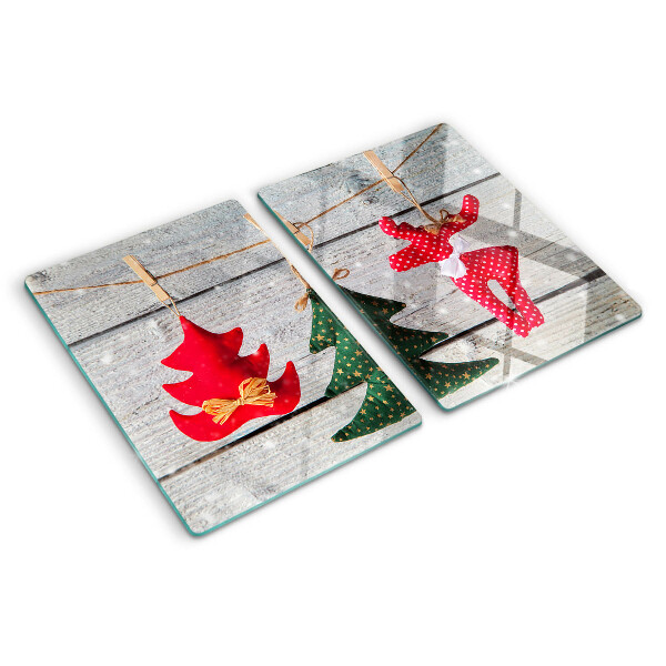 Cutting board Christmas decorations on a wooden background
