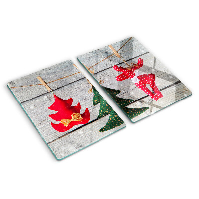 Cutting board Christmas decorations on a wooden background