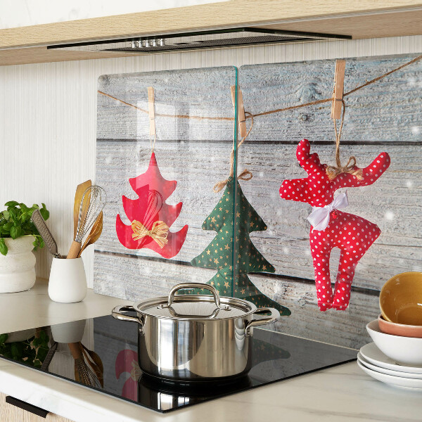Cutting board Christmas decorations on a wooden background