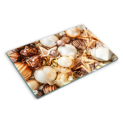 Glass cutting board Christmas decorations and baubles