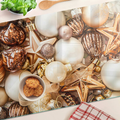 Glass cutting board Christmas decorations and baubles