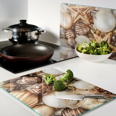 Glass cutting board Christmas decorations and baubles