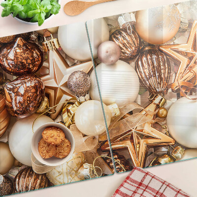 Glass cutting board Christmas decorations and baubles