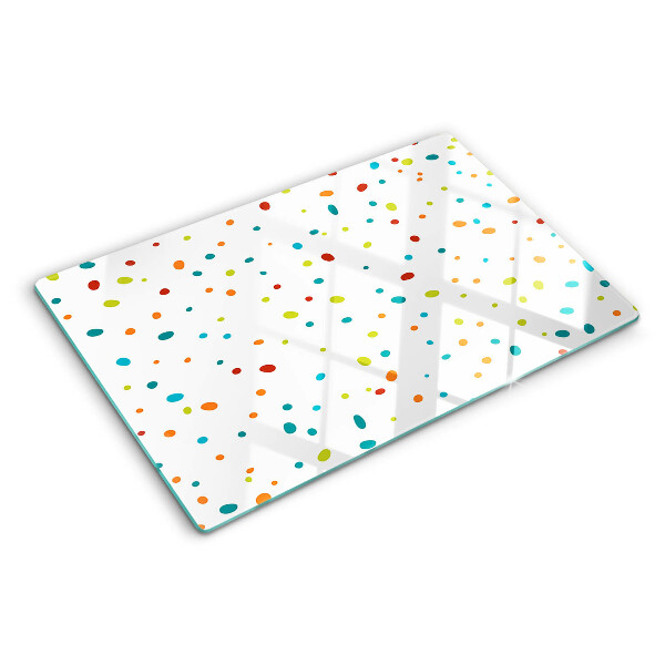 Chopping board glass Colorful dots on a white background