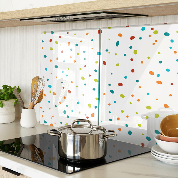 Chopping board glass Colorful dots on a white background