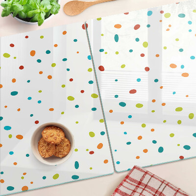 Chopping board glass Colorful dots on a white background