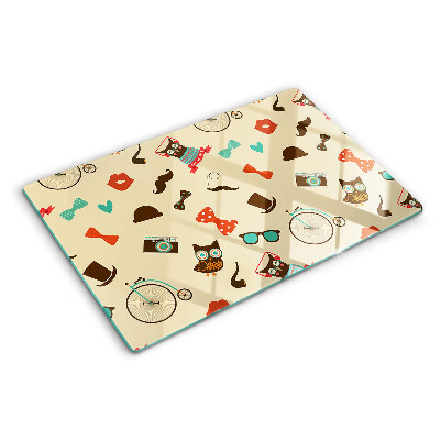Glass cutting board Kittens and retro accessories