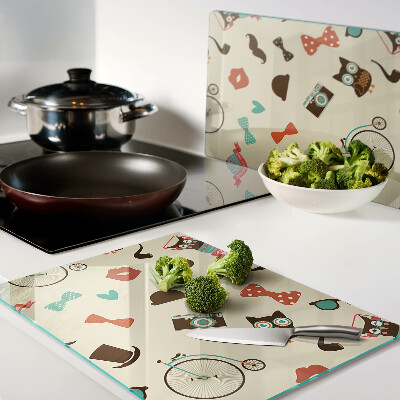 Glass cutting board Kittens and retro accessories